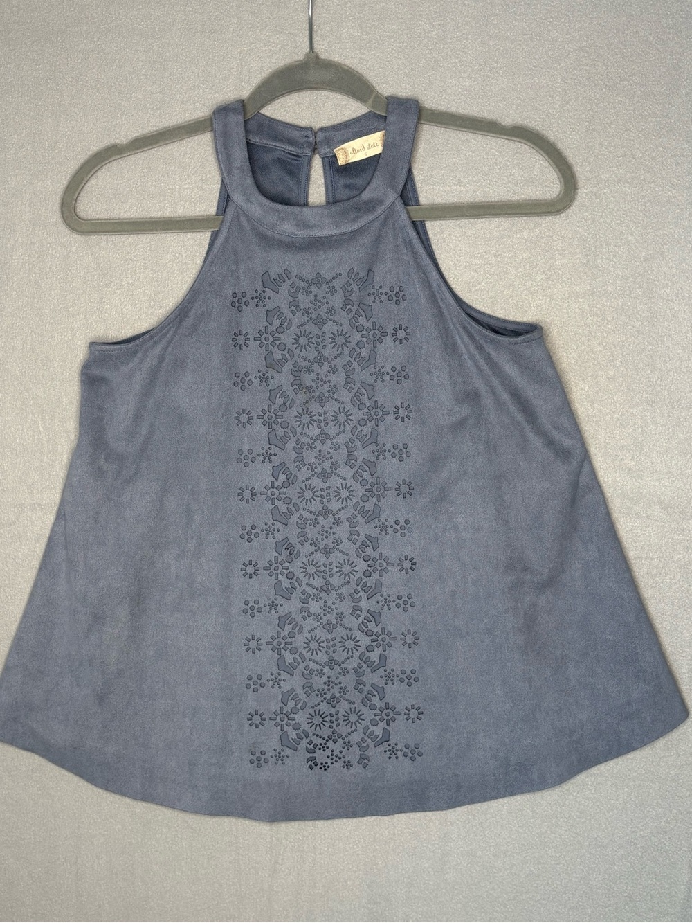 Altar'd State Slate Blue Embroidered Halter Tank